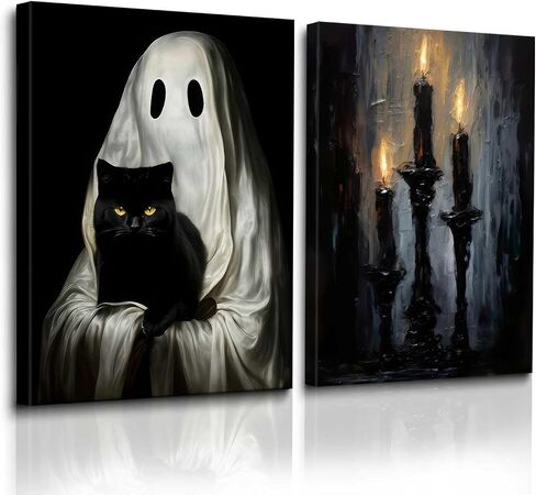 6 Pieces Vintage Ghost Wall Art Ghost Face Gothic Spooky Funny Home Decor Funny Ghost Dark College Poster Dark Forest Cute Ghost Paintings Print Picture Retro Floral Ghost Halloween Pumpkin Lantern in Saudi Arabia