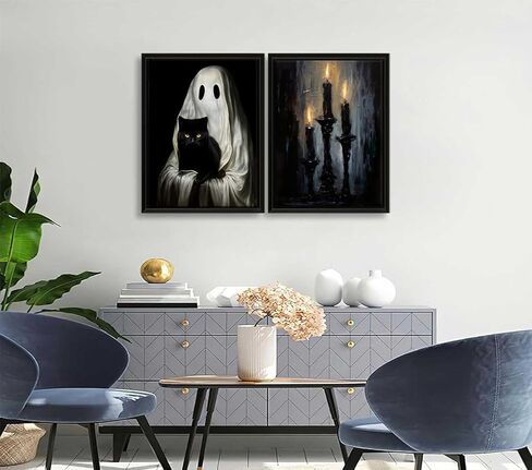 6 Pieces Vintage Ghost Wall Art Ghost Face Gothic Spooky Funny Home Decor Funny Ghost Dark College Poster Dark Forest Cute Ghost Paintings Print Picture Retro Floral Ghost Halloween Pumpkin Lantern in Saudi Arabia
