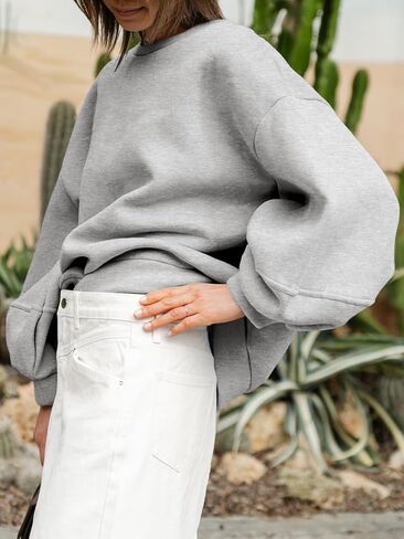 Fisoew Womens Oversized Crewneck Sweatshirt Casual Long Lantern Sleeve Fall Pullover Tops in Saudi Arabia