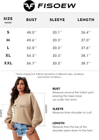 Fisoew Womens Oversized Crewneck Sweatshirt Casual Long Lantern Sleeve Fall Pullover Tops in Saudi Arabia