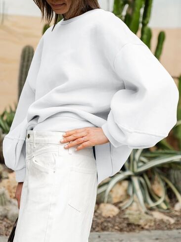 Fisoew Womens Oversized Crewneck Sweatshirt Casual Long Lantern Sleeve Fall Pullover Tops in Saudi Arabia