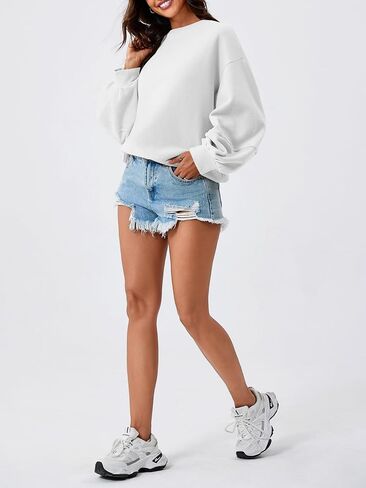 Fisoew Womens Oversized Crewneck Sweatshirt Casual Long Lantern Sleeve Fall Pullover Tops in Saudi Arabia