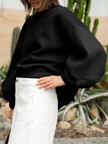 Fisoew Womens Oversized Crewneck Sweatshirt Casual Long Lantern Sleeve Fall Pullover Tops in Saudi Arabia