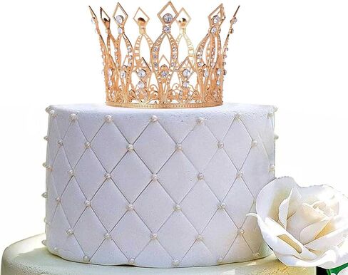 Crown Cake Topper Rhinestone Crystal Handmade Tiara Cake Decoration for Baby Shower Birthday Wedding Party Favors (Gold) in Saudi Arabia
