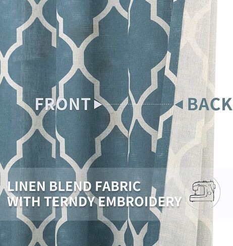jinchan Curtains Blue Linen Living Room Drapes Light Filtering Moroccan Tile Print Drapes Bedroom Curtain Flax Textured Geometry Lattice Grommet for Dining Room 45 Inch Length 2 Panels in Saudi Arabia