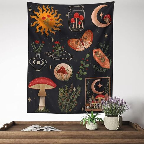 GYW Botanical Mushroom Tapestry Wall Hanging Floral Sun Moon Starry Chart Wall Tapestry Bohemian Tapestries for Badroom Home Decor (51x59inch) in Saudi Arabia