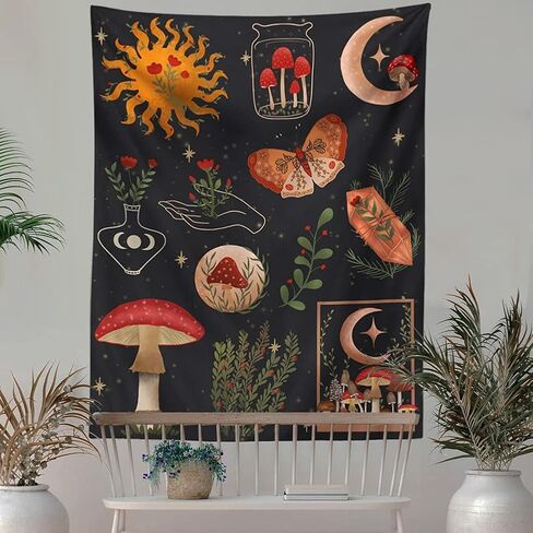 GYW Botanical Mushroom Tapestry Wall Hanging Floral Sun Moon Starry Chart Wall Tapestry Bohemian Tapestries for Badroom Home Decor (51x59inch) in Saudi Arabia