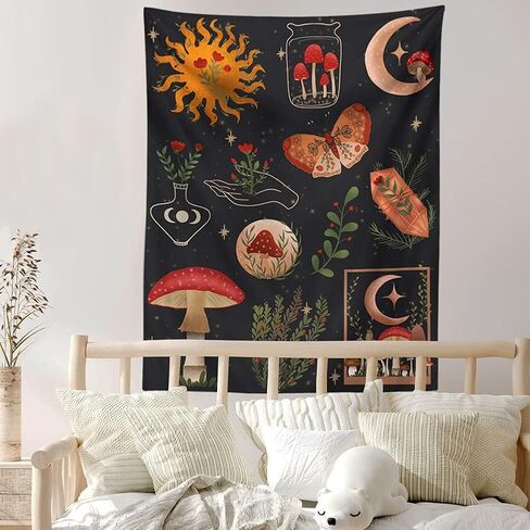 GYW Botanical Mushroom Tapestry Wall Hanging Floral Sun Moon Starry Chart Wall Tapestry Bohemian Tapestries for Badroom Home Decor (51x59inch) in Saudi Arabia