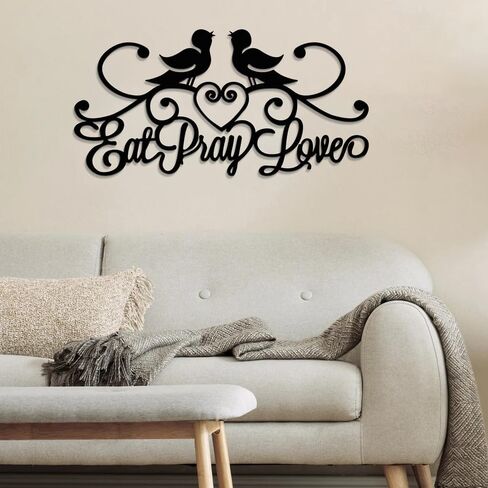 XORT Eat Pray Love Metal Wall Art, Metal Kitchen Wall Decor Eat Sign Hanging Hole for Home Kitchen Dining Living Room Bar Cafe Decor. (Black - 16 x 10 inch) in Saudi Arabia