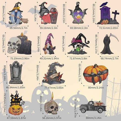 42Pcs Halloween Wooden Tree Ornaments Halloween Tree Decorations Pumpkin Ghost Witch Hat for Halloween Indoor Outdoor Decor Home Halloween Party Decoration (Novel Style) in Saudi Arabia