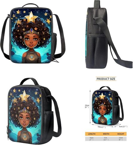 African Princess Girl Backpack with Lunch Bag Set for Kids Afro Angel Girl Book Bag for Boys Girls Lightweight School Bag with Lunch Bag and Pen Bag for Children Bookbag in Saudi Arabia