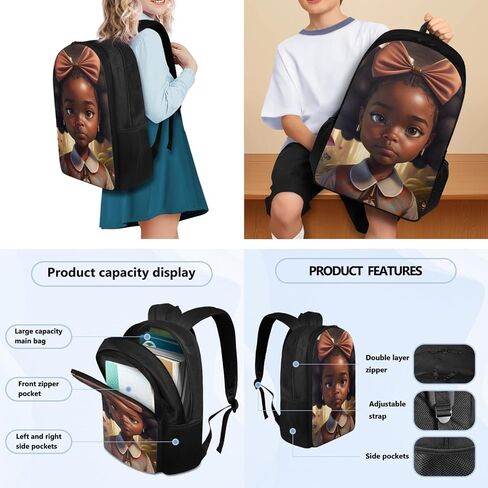 African Princess Girl Backpack with Lunch Bag Set for Kids Afro Angel Girl Book Bag for Boys Girls Lightweight School Bag with Lunch Bag and Pen Bag for Children Bookbag in Saudi Arabia