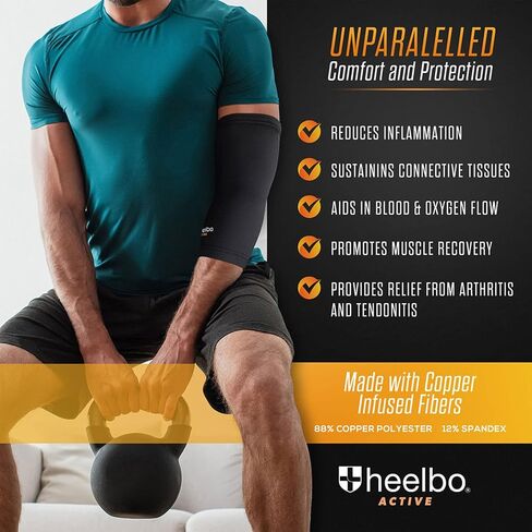 Elbow Sleeve and Elbow Compression Sleeve with Copper Infused Fibers and Breathable Fabric for Tendonitis, Golfers Weight Lifting, Tennis Elbow or Arthritis for Men and Women, Black, Large in Saudi Arabia