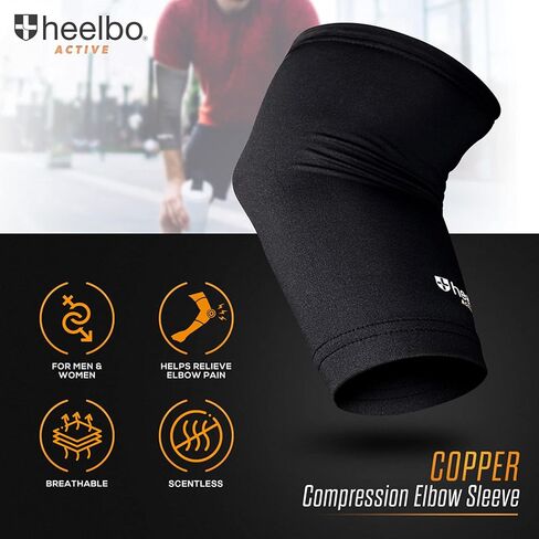 Elbow Sleeve and Elbow Compression Sleeve with Copper Infused Fibers and Breathable Fabric for Tendonitis, Golfers Weight Lifting, Tennis Elbow or Arthritis for Men and Women, Black, Large in Saudi Arabia