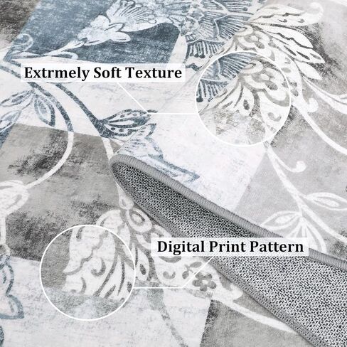 Area Rug 9x12 Modern Floral Petchwork Rug Machine Washable Rug Large Bedroom Rugs Inside Floor Carpet Non Slip Farmhouse Throw Rug Low Pile Indoor Floor Cover Nursery Rug, Grey in Saudi Arabia
