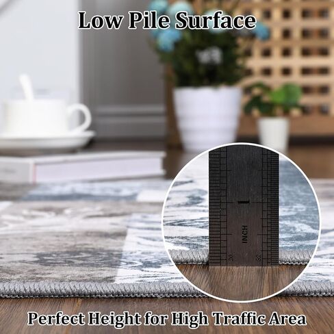Area Rug 9x12 Modern Floral Petchwork Rug Machine Washable Rug Large Bedroom Rugs Inside Floor Carpet Non Slip Farmhouse Throw Rug Low Pile Indoor Floor Cover Nursery Rug, Grey in Saudi Arabia