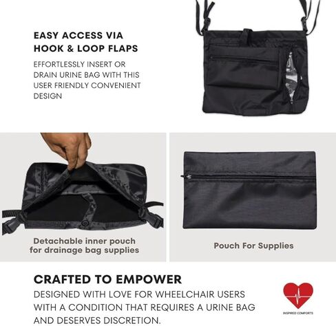 حامل كيس البول للكرسي المتحرك للجنسين مع غطاء أنبوب القسطرة وأشرطة قابلة للتعديل - أسود in Kuwait