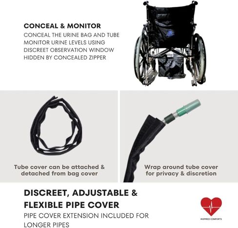 حامل كيس البول للكرسي المتحرك للجنسين مع غطاء أنبوب القسطرة وأشرطة قابلة للتعديل - أسود in Kuwait
