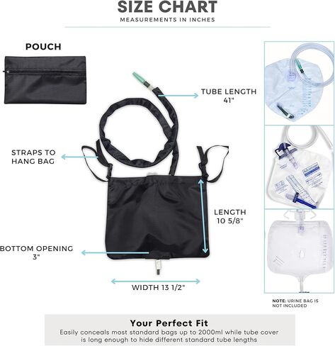 حامل كيس البول للكرسي المتحرك للجنسين مع غطاء أنبوب القسطرة وأشرطة قابلة للتعديل - أسود in Kuwait