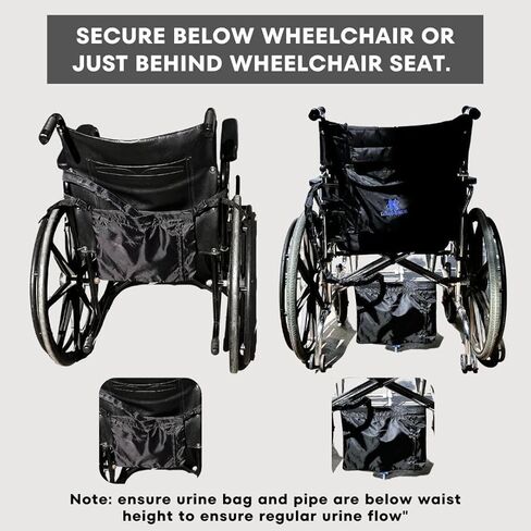 حامل كيس البول للكرسي المتحرك للجنسين مع غطاء أنبوب القسطرة وأشرطة قابلة للتعديل - أسود in Kuwait