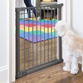 Qdos Auto-Close SafeGate Baby Gate - Professional Grade Meets Tougher European Standards - Automatically Closes and Latches - Magnetic Lock Indicator - Easy Installation | Pressure Mount | Slate