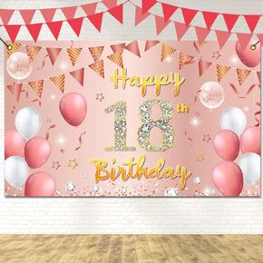 18th Birthday Yard Banner, Happy 18th Birthday Banner Decorations for Women/Men, Large 18th Birthday Backdrop, 18th Birthday Party Supplies Decoration for Outdoor Indoor Pink/Black (5.9x3.6 FT)