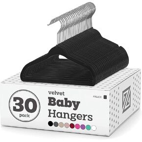 Zober Velvet Kids Hangers for Closet - Pack of 50 Non Slip Childrens Hangers for Shirts, Pants & Dresses w/Swivel Hook - Durable Clothes Hanger w/Notches - Small Hangers - Black