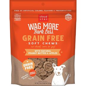 Cloud Star Wag More Bark Less Dog Treats, Grain Free Soft Chews, Peanut Butter & Apples 20 oz. Bag