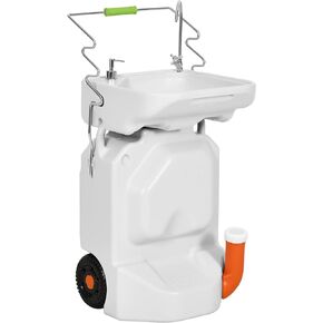 YITAHOME Portable Camping Sink, 45 L Handwashing Station with Adjustable Wash Basin, Soap Dispenser, Metal Handle, Large Wheels for Outdoor, Travel, Boat, Gather, Garden, Worksite, White