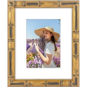 Golden State Art, 11x14 Bamboo Design Picture Frame with White Mat for 8x10 Photo or Display 11x14 Print without Mat Wall Mounting(Color:Gold,Plexi Glass)