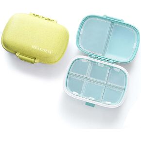 MEACOLIA Travel Pill Organizer, 1 Pack 8 Compartments Daily Pill Case Small Pill Box for Pocket Purse, Portable Pill Container Medicine Vitamin Organizer (Yellow) in Kuwait
