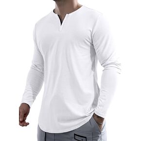 JMIERR Mens Casual Muscle T Shirt Long Sleeve V-Neck Longline Soft Tee Shirt