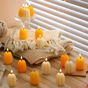 12 Pcs Pumpkin Shaped Candles Fall Pumpkin Decoration Thanksgiving Pumpkin Themed Decorative Pumpkin Soy Wax Scented Candle Handmade Orange Autumn Home Decor for Bedroom Bathroom Party Decor