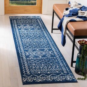 SAFAVIEH Tulum Collection Runner Rug - 2' x 17', Navy & Ivory, Moroccan Boho Distressed Design, Non-Shedding & Easy Care, Ideal for High Traffic Areas in Living Room, Bedroom (TUL268N)