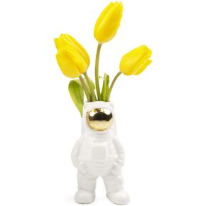 CHIVE - Astronaut Shape Vase, Planter Simple Modern Flower Bud Vase, White and Gold (Medium)
