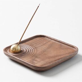 Adjustable Angle Incense Holder, Walnut Incense Sticks Ash Catcher with Brass Holder, Japanese Incense Burner for Meditation, Zen, Home Décor