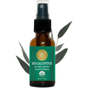 Organic Eucalyptus Essential Oil Spray, Eucalyptus Globulus, 100% Pure USDA Certified Aromatherapy - Respiratory Health, Colds, Cough, Sinus & Allergy Congestion – 1 oz Spray by Silk Road Organic