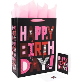 16.5" Extra Large Blue Gift Bags Set with Greeting Card and Tissue Papers (Blue Happy Birthday) for Men's Birthday Party, Kids' Parties, Baby Shower, or Baby Boy - 16.5"x5.5"x12.6", 1 Pcs
