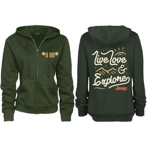 Jeep Ladies Live Love Explore Logo Hoodie Hooded Sweatshirt - Olive Green