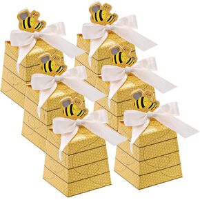Cyblinia 30 Pack Paper Beehive Gift Boxes Bee Candy Boxes Party Favor Boxes Wedding Favor Candy Boxes with Ribbons for Party Decorations