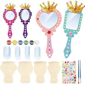 Fennoral 12 Pack Wooden Mirror Craft for Kids Decorate You Own Princess Mirrors for Girls DIY Paint Wooden Hand Mirror for Art Activities Birthday Gift Party Supplies in Kuwait