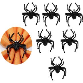 Set of 6 Napkin Rings Spider Diamond Black Napkin Rings Napkin Rings Holder Metal Alloy Napkin Ring Holder for Halloween Table Decoration Dinning Party Supplies ﻿ (Black)