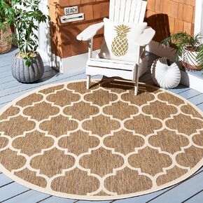 SAFAVIEH Courtyard Collection Area Rug - 7'1 Round, Brown & Bone, Trellis Design, Non-Shedding & Easy Care, Indoor/Outdoor & Washable-Ideal for Patio, Backyard, Mudroom (CY6914-242)