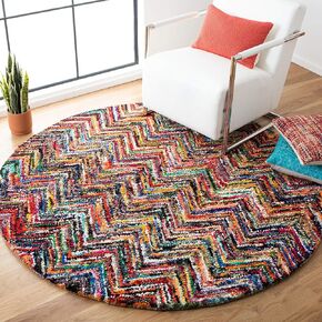 SAFAVIEH Nantucket Collection Area Rug - 8' Round, Multi, Handmade Boho Chevron Cotton, Ideal for High Traffic Areas in Living Room, Bedroom (NAN311A)