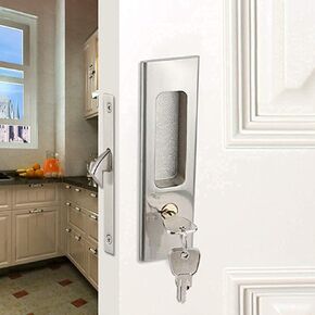 Sliding Barn Door Locks Invisible Door Handle Locks with Keys for Wood Pocket Door Hardware(Black)