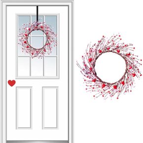 إكليل عيد الحب مقاس 45.72 سم، إكليل التوت على شكل قلب لعيد الحب بالباب الأمامي لتزيين حفلات الزفاف في عيد الحب، باللون الوردي والأحمر in Kuwait