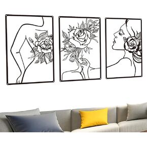 BSTSELER 3 Pieces Metal Minimalist Abstract Woman Wall Art Line Drawing Wall Art Decor Single Line Female Home Hanging Wall Art Decor for Kitchen Bathroom Living Room