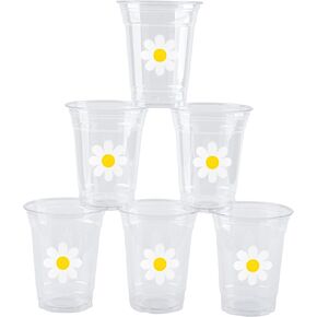 Daisy Plastic Cups Groovy Party Cups Disposable 12 oz White Flower Cold Drinking Cups for Hippie Boho Party Decor Spring Birthday Baby Shower Supplies (50)