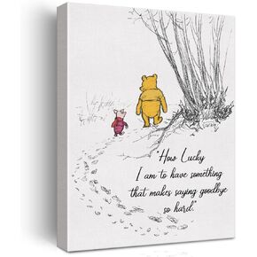 Pooh Bear Wall Art Decor Motivational Poster Framed Painting Print How Lucky I am Canvas Artwork for Home Nursery Decor 12 X 15 Inch