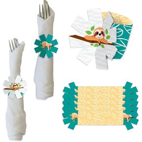 Big Dot of Happiness Let’s Hang - Sloth - Baby Shower or Birthday Party Paper Napkin Holder - Napkin Rings - Set of 24